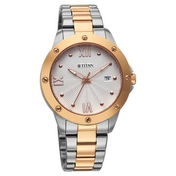Titan Glamour Quartz Analog with Date White Dial Two Toned Stainless Steel Strap Watch For Women