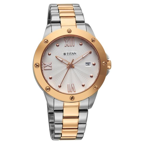 Titan Glamour Quartz Analog with Date White Dial Two Toned Stainless Steel Strap Watch For Women - image number 1