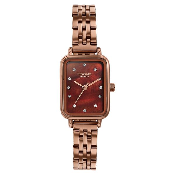 Sonata Poze Quartz Analog Mother Of Pearl Dial Brown Metal Strap Watch For Women - image number 1