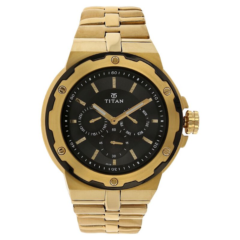 Titan Quartz Multifunction Black Dial Stainless Steel Strap Watch for Men
