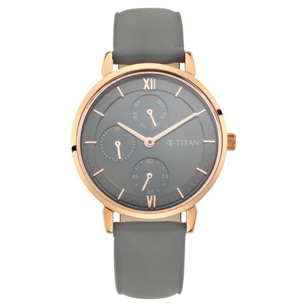 Titan Women's Regal: Roman Numeral Grey Dial & Laeather Strap Watch - image number 1