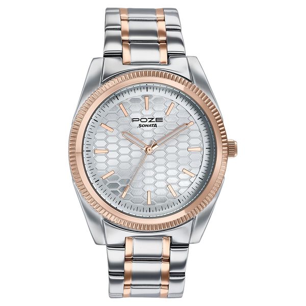 Poze By Sonata Quartz Analog Silver Dial Two Toned Metal Strap Watch For Men - image number 1