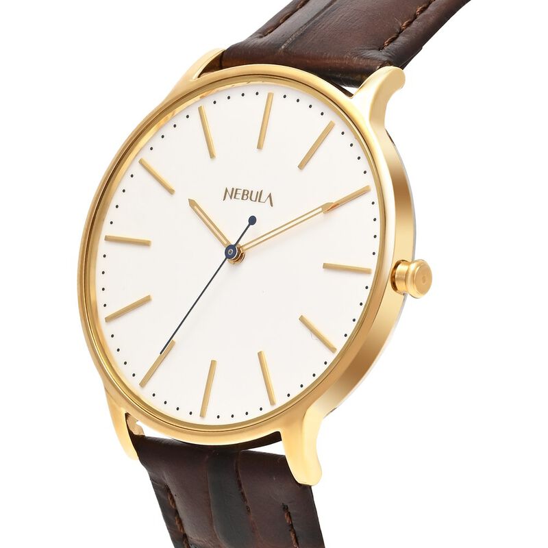 Nebula by Titan Quartz Analog with Date White Dial Brown Leather Strap Watch For Men - image number 1