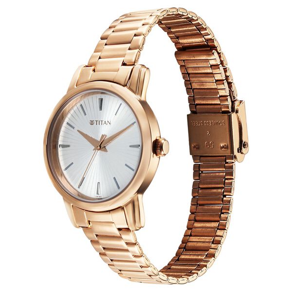 Titan Karishma Quartz Analog Silver Dial Rose Gold Stainless Steel Strap Watch For Women - image number 2