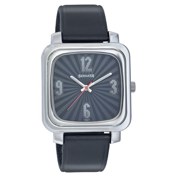 Sonata Quartz Analog Black Dial Leather Strap Watch for Men - image number 0