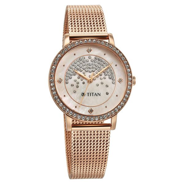 Titan Purple Style Up Quartz Analog Pink Dial Stainless Steel Strap Watch for Women - image number 1