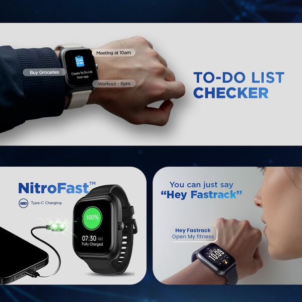 Fastrack VOX Plus - 4.69 cm Ultra Vu Display, Offline Voice Commands, To do list, Functional Crown, IP68 Smartwatch - image number 1