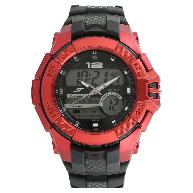 SF Quartz Analog Digital Black Dial Plastic Strap Watch for Men