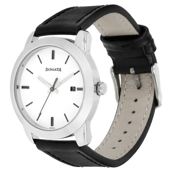 Sonata Quartz Analog with Date White Dial Leather Strap Watch for Men - image number 2