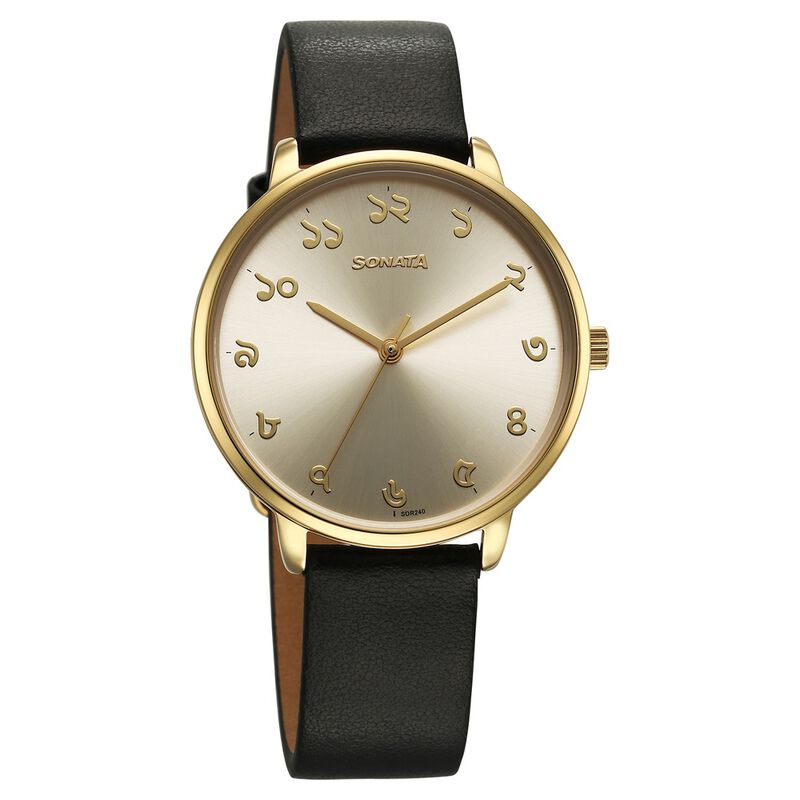 Sonata Regional Edition Bengal Quartz Analog Golden Dial Leather Strap Watch For Women