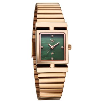 Vyb Showstopper By Fastrack Quartz Analog Green Dial Rose Gold Stainless Steel Strap Watch For Girls