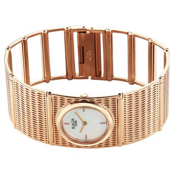 Titan Raga Ethereal Quartz Analog White Mother Of Pearl Dial Rose Gold Stainless Steel Strap Watch For Women