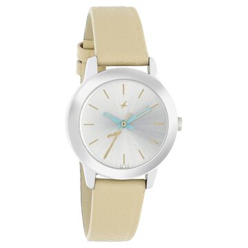 Fastrack Tropical Waters Quartz Analog Silver Dial Leather Strap Watch for Girls