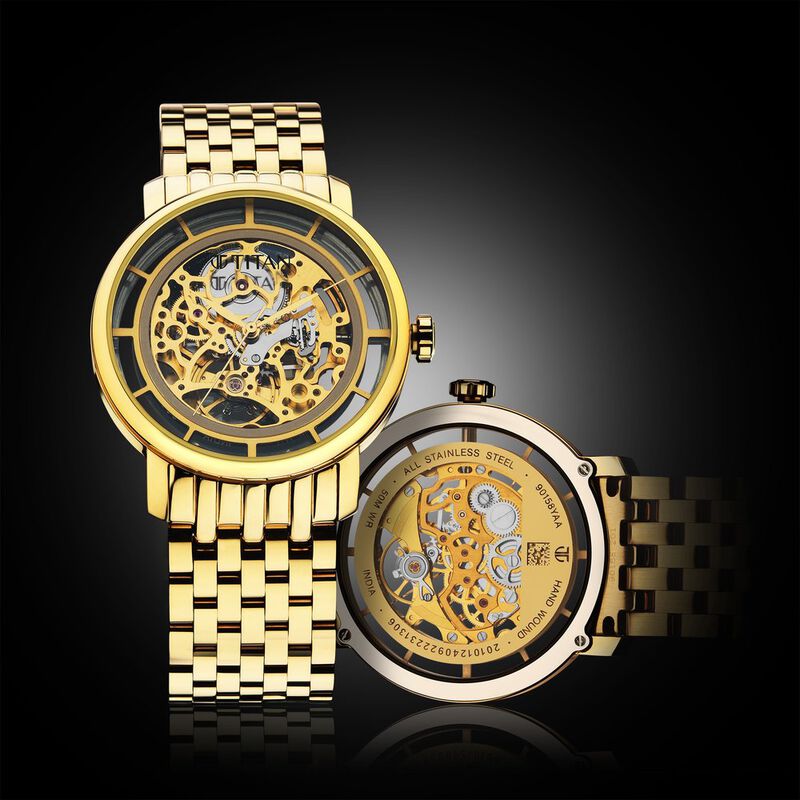 Titan Mechanical Slimline Golden Dial Mechanical Stainless Steel Strap watch for Men - image number 1