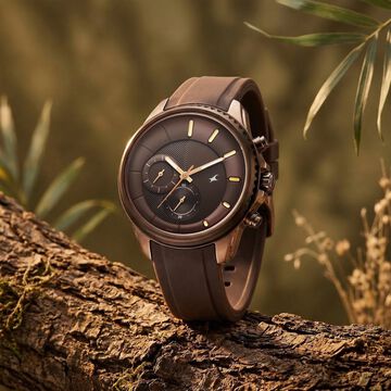 Fastrack Wild Quartz Chronograph Brown Dial Brown Silicone Strap Watch For Guys