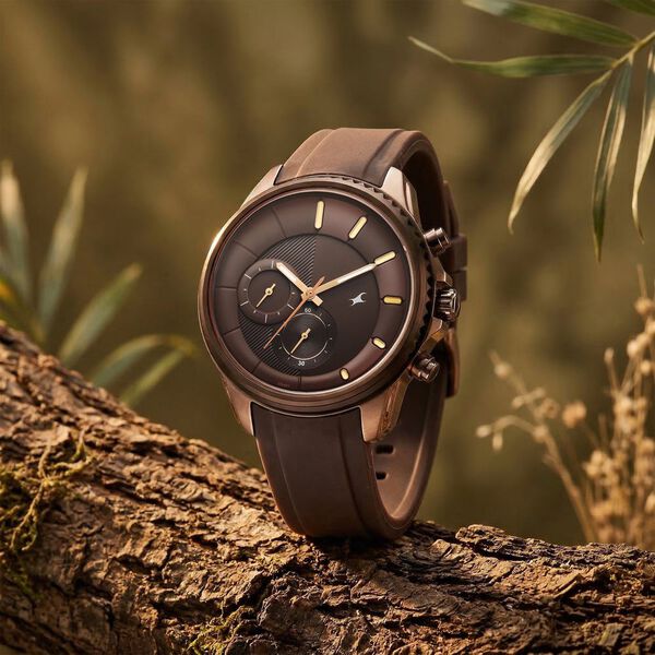 Fastrack Wild Quartz Chronograph Brown Dial Brown Silicone Strap Watch For Guys - image number 1