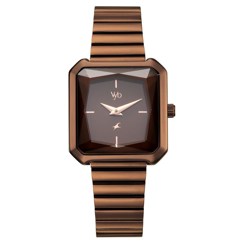 Vyb Flare By Fastrack Quartz Analog Brown Dial Brown Stainless Steel Strap Watch For Girls