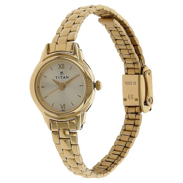 Titan Quartz Analog Champagne Dial Stainless Steel Strap Watch for Women - image number 1