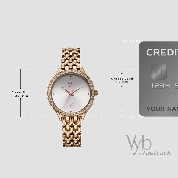 Vyb Spotlight By Fastrack Quartz Analog Silver Dial Rose Gold Metal Strap Watch For Girls - image number 3
