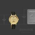 Sonata Gold Quartz Analog Champagne With Gold Coin Dial Black Leather Strap Watch For Women - image number 3