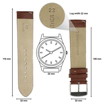 22 mm Brown Genuine Leather Strap for Men