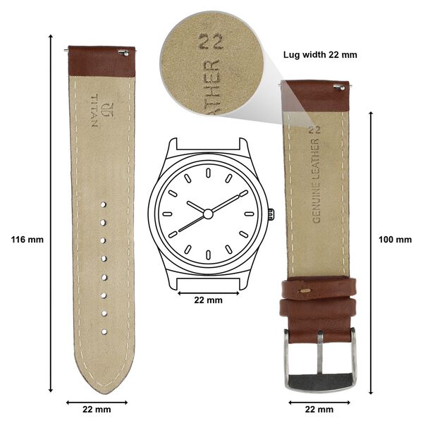 22 mm Brown Genuine Leather Strap for Men - image number 1