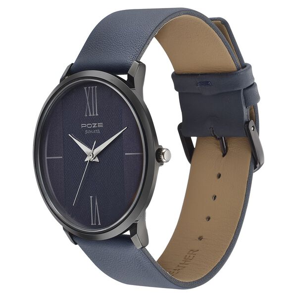 Poze by Sonata Quartz Analog Blue Dial Leather Strap Watch for Men - image number 2