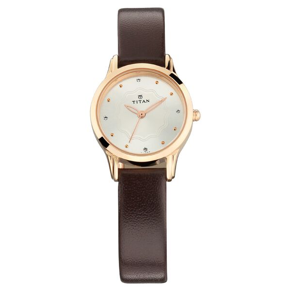 Titan Quartz Analog Silver Dial Leather Strap Watch for Women - image number 0