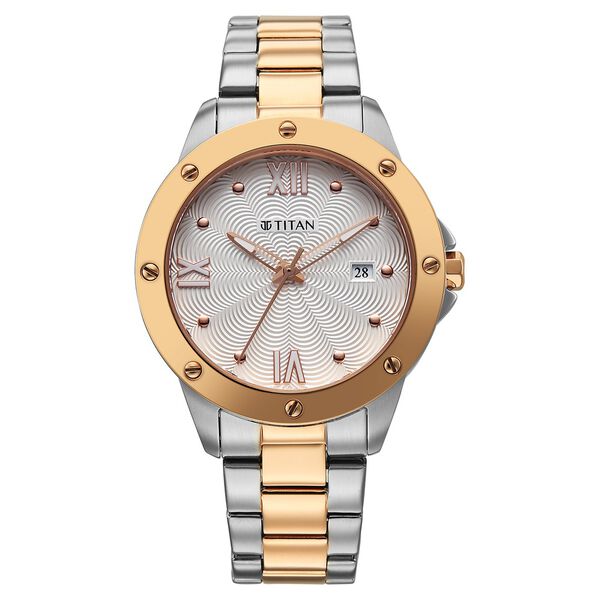 Titan Glamour Quartz Analog with Date White Dial Two Toned Stainless Steel Strap Watch For Women - image number 0