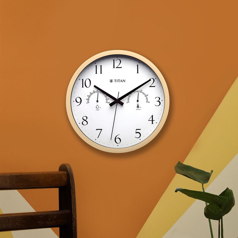 Buy Online Titan Chic 30 cm Wooden Wall Clock with Smart Climate