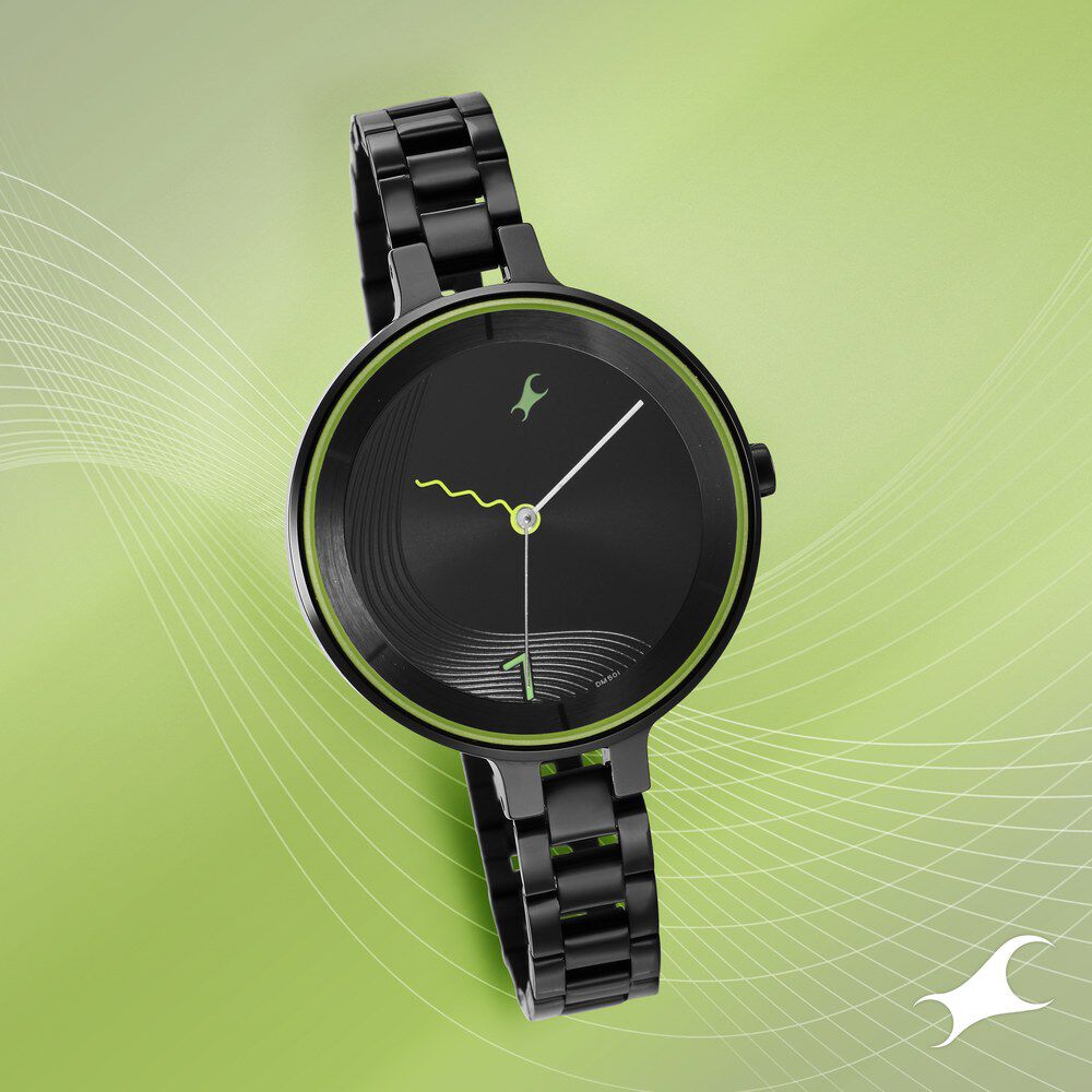 Buy Online Fastrack Stunners Quartz Analog Black Dial Metal Strap