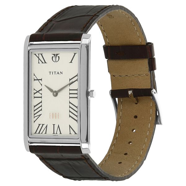 Titan Edge Quartz Analog White Dial Brown Leather Strap Watch For Men - image number 1