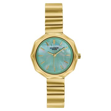 Poze Poze Quartz Analog Green Dial Golden Stainless Steel Strap Watch For Women