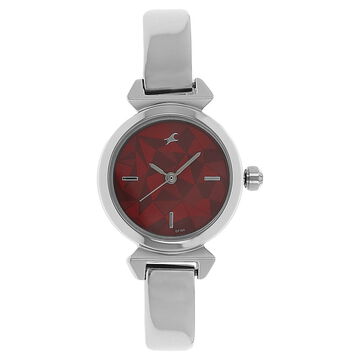 Fastrack Quartz Analog Red Dial Stainless Steel Strap Watch for Girls