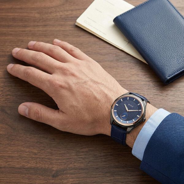 Titan Regalia Opulent Offset Second Hand Blue Dial Blue Leather Strap Watch For Men - image number 7