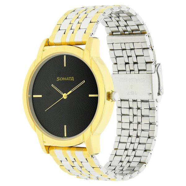 Sonata Quartz Analog Black Dial Stainless Steel Strap Watch for Men - image number 1