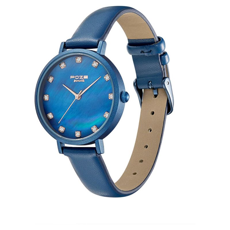 Buy Online Poze by Sonata Quartz Analog Blue Dial PU Leather Strap ...