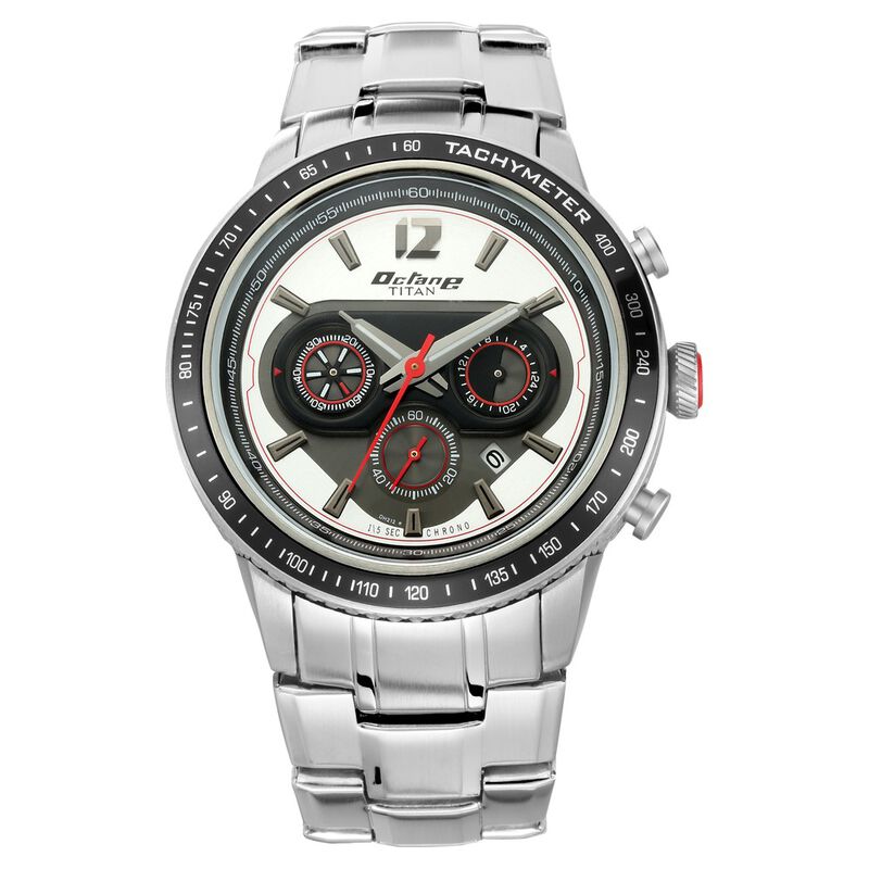 Titan Octane Silver Dial Chronograph Metal Strap watch for Men