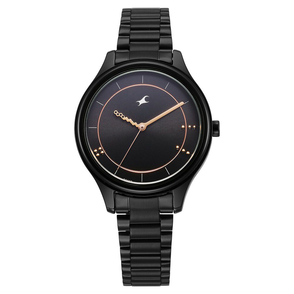 Buy Online Fastrack Stunners Quartz Analog Black Dial Black Metal Strap Watch For Girls 6296nm01 Titan