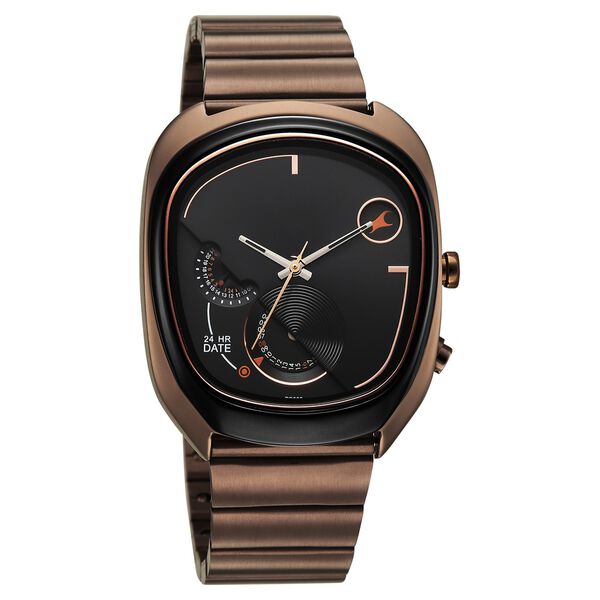 Fastrack UFO Quartz Multifunction Black Dial Brown Stainless Steel Strap Watch For Guys - image number 1