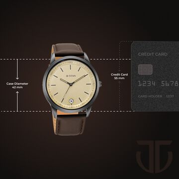 Titan Men's Timeless Style Watch: Refined Gold Dial and Leather Strap