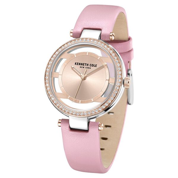 Kenneth Cole Quartz Analog Rose Gold Round Dial Pink Leather Strap Watch For Women - image number 1