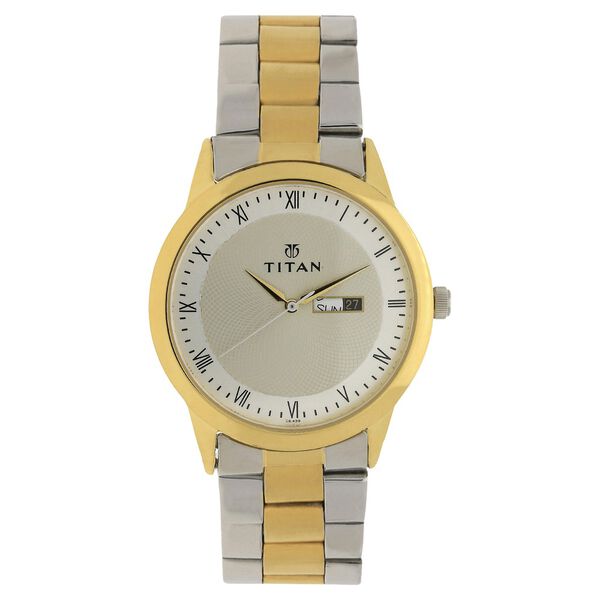 Titan Quartz Analog with Day and Date Champagne Dial Two Toned Stainless Steel Strap Watch For Men - image number 0