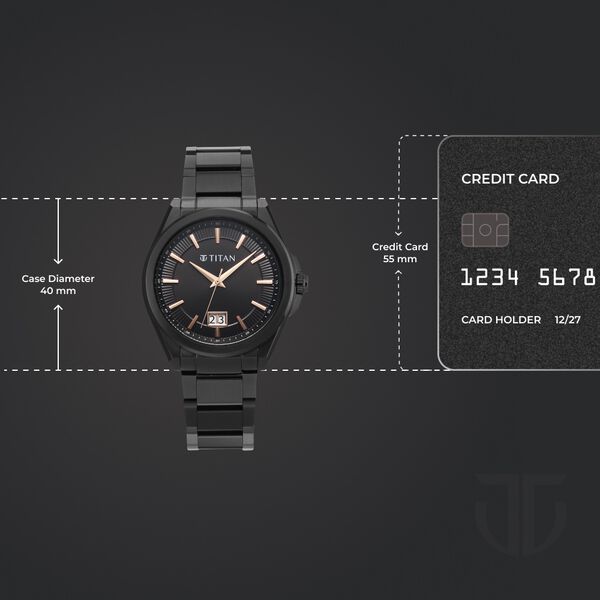 Titan Classique Big Date Analog with Black Dial Black Stainless Steel Strap Watch for Men - image number 3