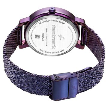 Fastrack Style Up Quartz Analog Purple Mother Of Pearl Dial Purple Stainless Steel Strap Watch For Girls