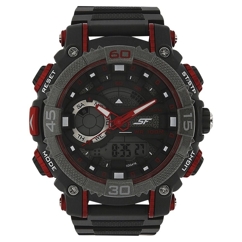 SF Quartz Analog Digital Black Dial Plastic Strap Watch for Men