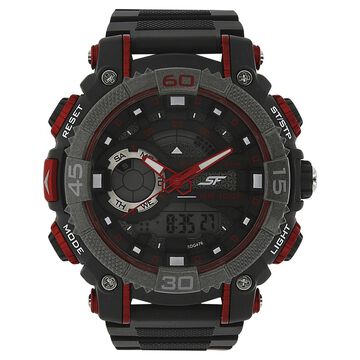 SF Quartz Analog Digital Black Dial Plastic Strap Watch for Men