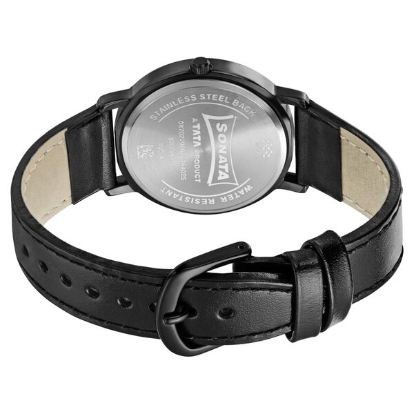 Sonata Play Black Dial Women Watch With Leather Strap - image number 3