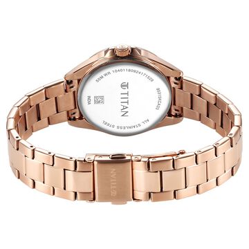 Titan Glamour Quartz Multifunction Green Dial Rose Gold Stainless Steel Strap Watch For Women