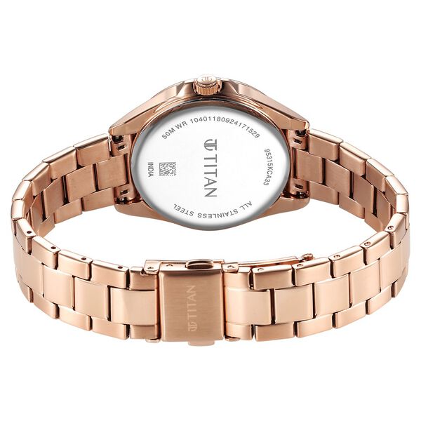 Titan Glamour Quartz Multifunction Green Dial Rose Gold Stainless Steel Strap Watch For Women - image number 4